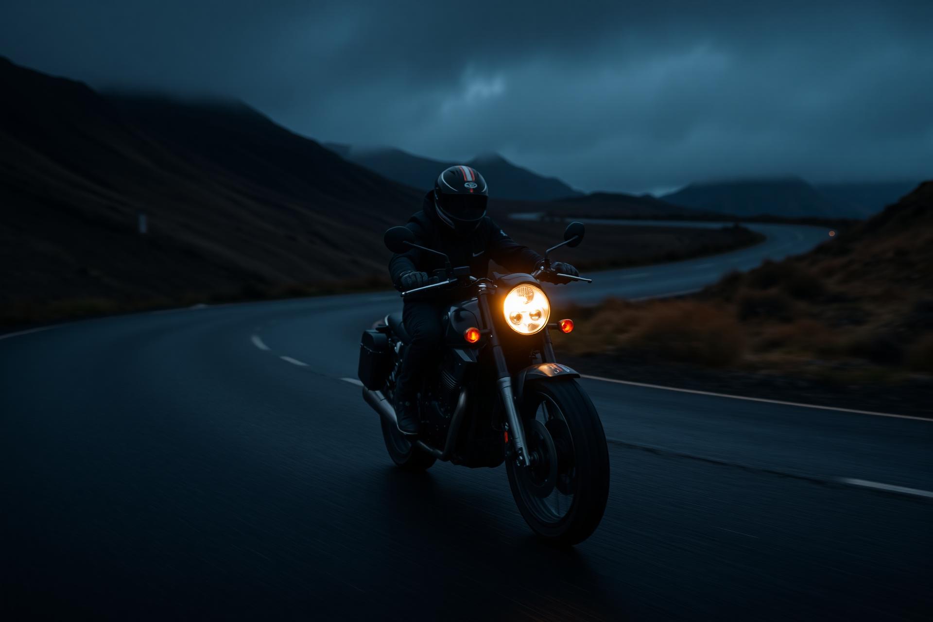 Motorcyclist riding on Irish road